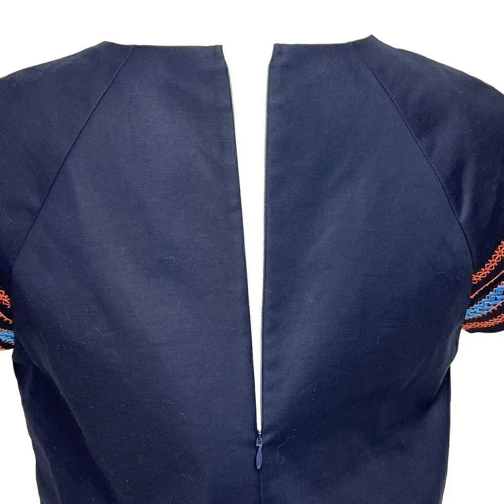 Brooks Brothers NWT navy blue tailored short sleeve top with embroidered sleeves